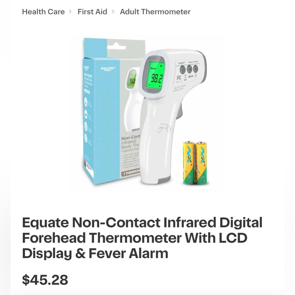 Equate Non-Contact Infrared Digital Forehead Thermometer With LCD Display